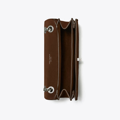 Tory Burch Kira Turnlock Suede Shoulder Bag Dark Cocoa