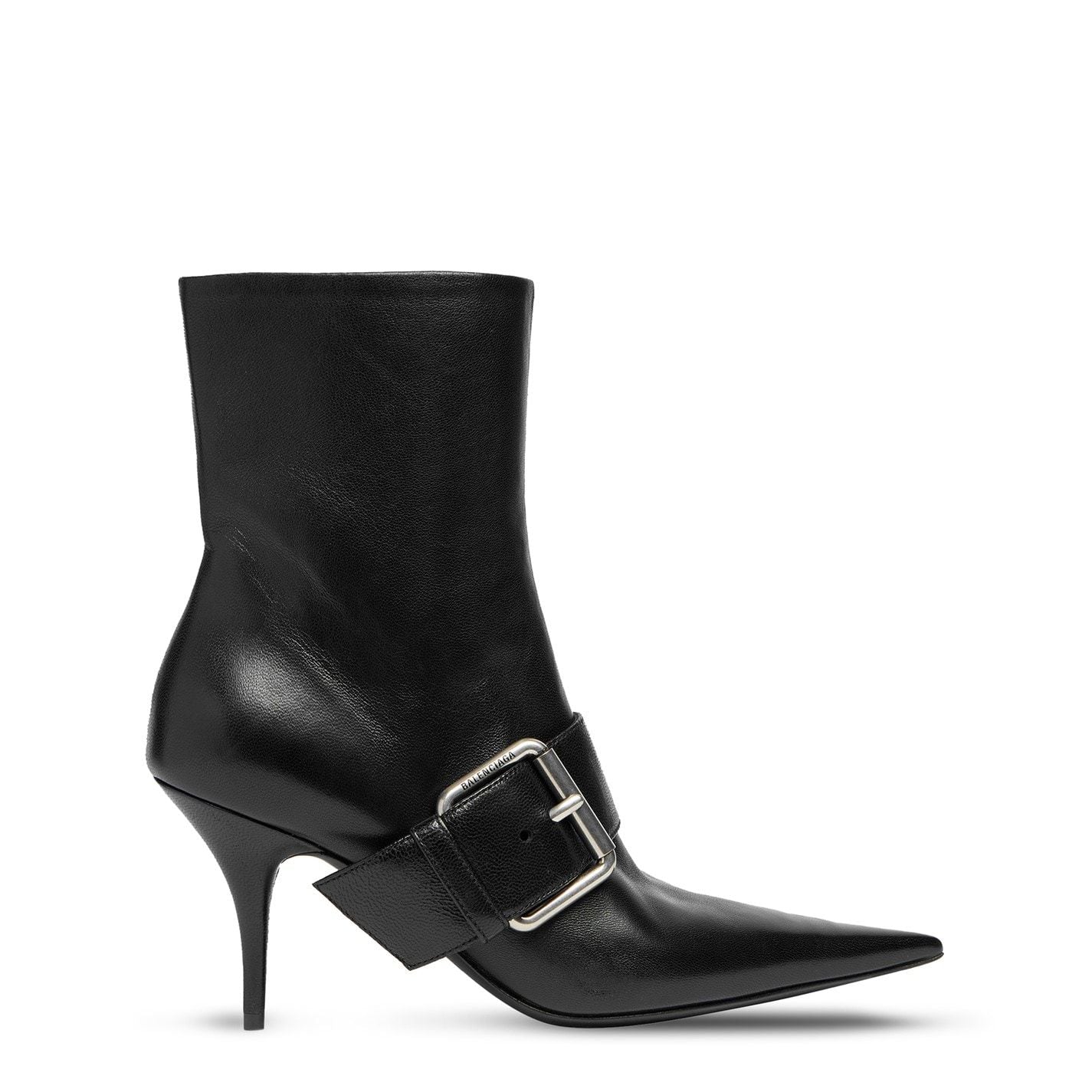  Knife Buckled Leather Ankle Boots Black