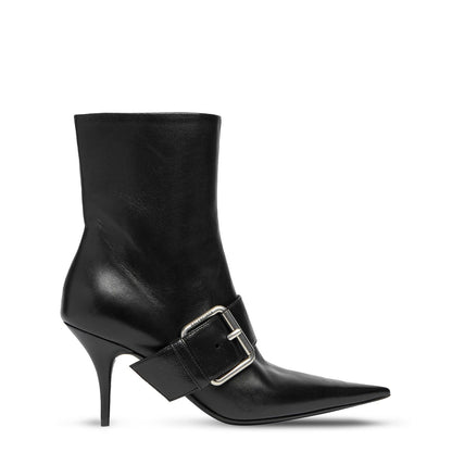  Knife Buckled Leather Ankle Boots Black