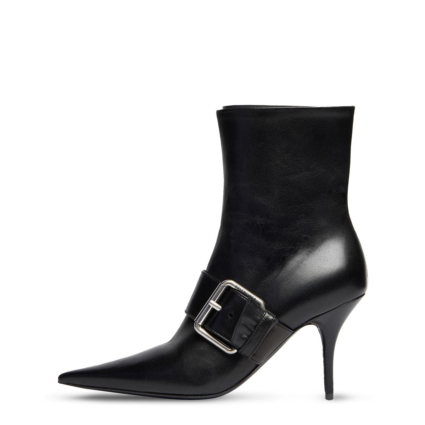  Knife Buckled Leather Ankle Boots Black