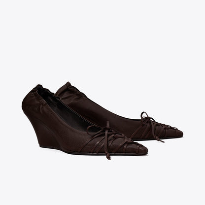 Tory Burch Lace-Up Wedge SEAL BROWN
