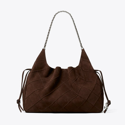 Tory Burch Large Fleming Suede Tote Dark Cocoa
