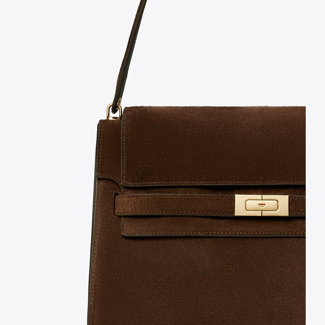 Tory Burch Large Lee Radziwill Suede Shoulder Bag Dark Cocoa