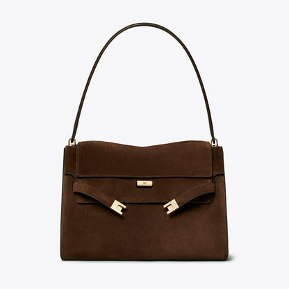 Tory Burch Large Lee Radziwill Suede Shoulder Bag Dark Cocoa