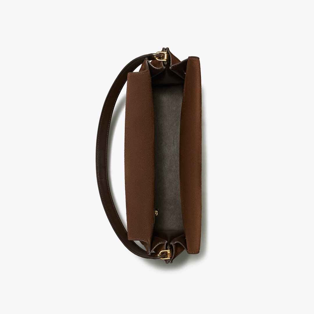 Tory Burch Large Lee Radziwill Suede Shoulder Bag Dark Cocoa