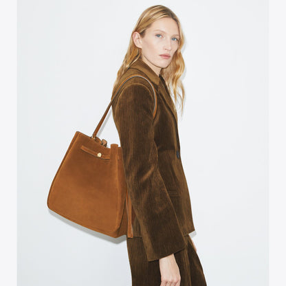 Tory Burch Large Romy Suede Bucket Bag Caramel