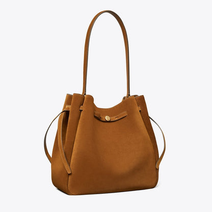 Tory Burch Large Romy Suede Bucket Bag Caramel