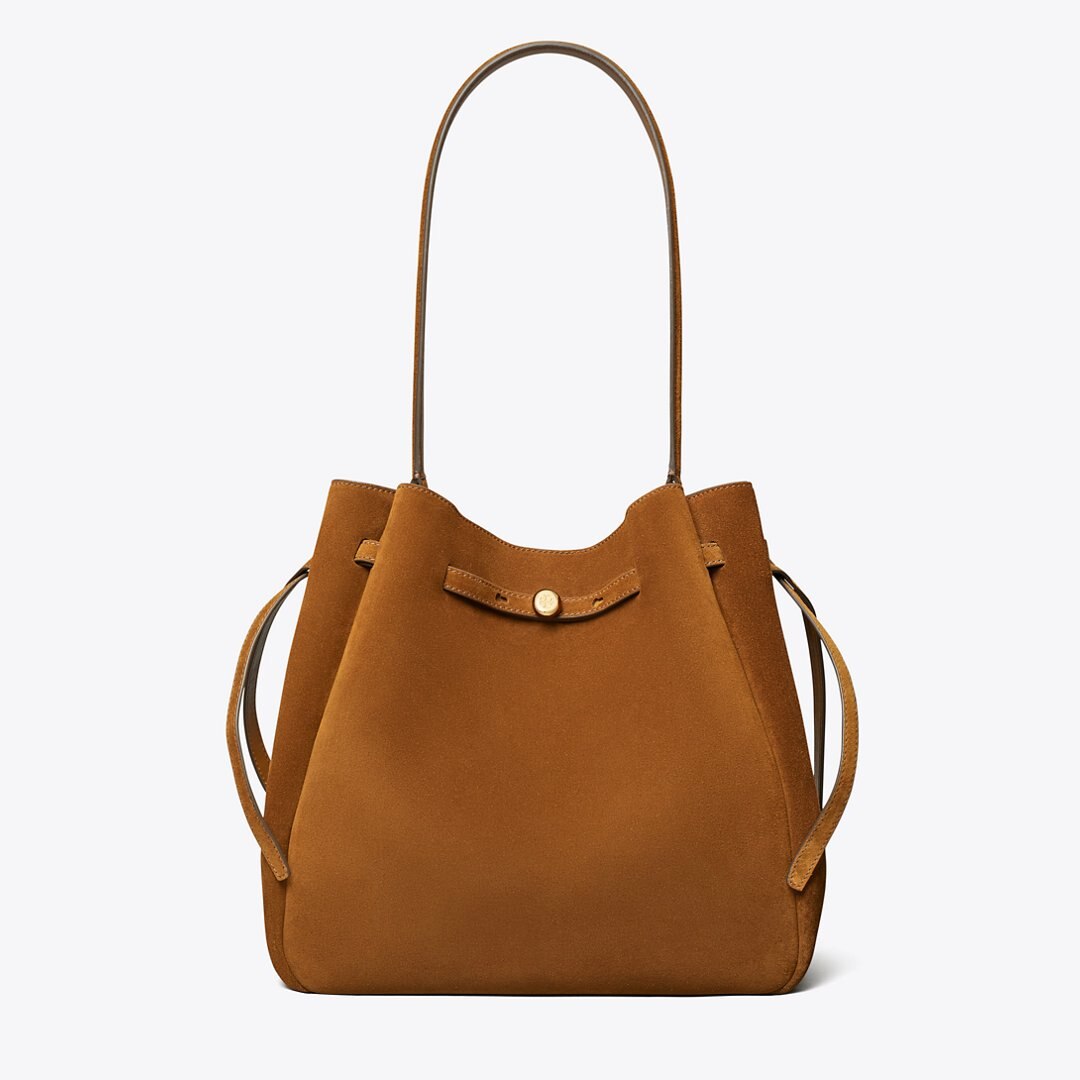 Tory Burch Large Romy Suede Bucket Bag Caramel