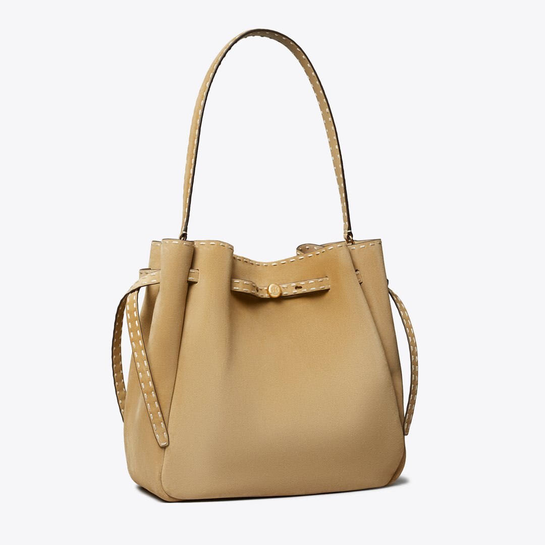 Tory Burch Large Romy Suede Pick Stitch Bucket Bag Butter