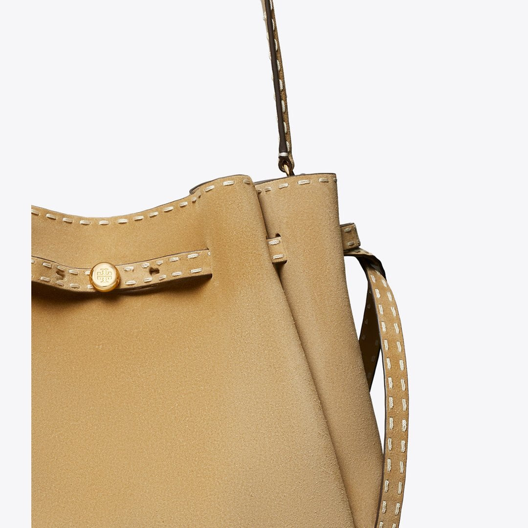 Tory Burch Large Romy Suede Pick Stitch Bucket Bag Butter