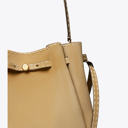 Tory Burch Large Romy Suede Pick Stitch Bucket Bag Butter