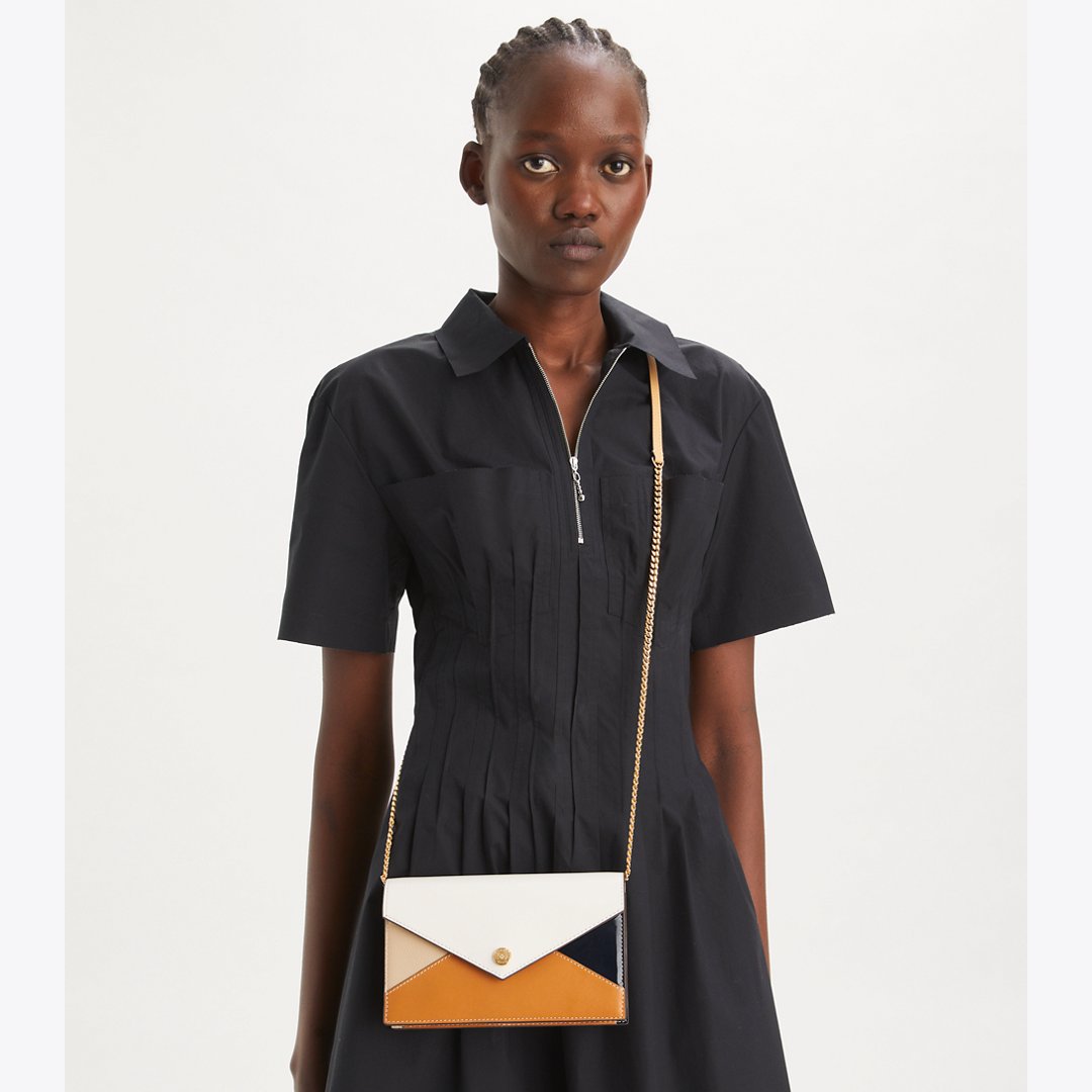 Tory Burch Leather Envelope Crossbody Blanc Multi