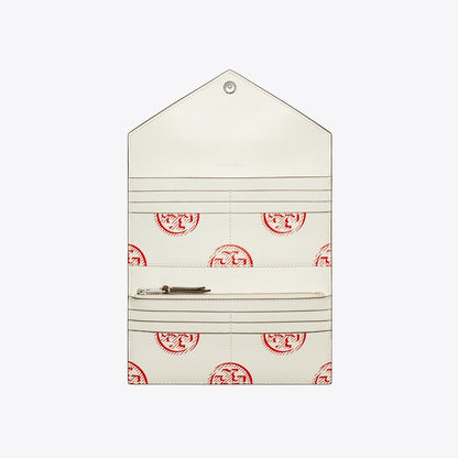 Tory Burch Leather Envelope Long Wallet Red Sky