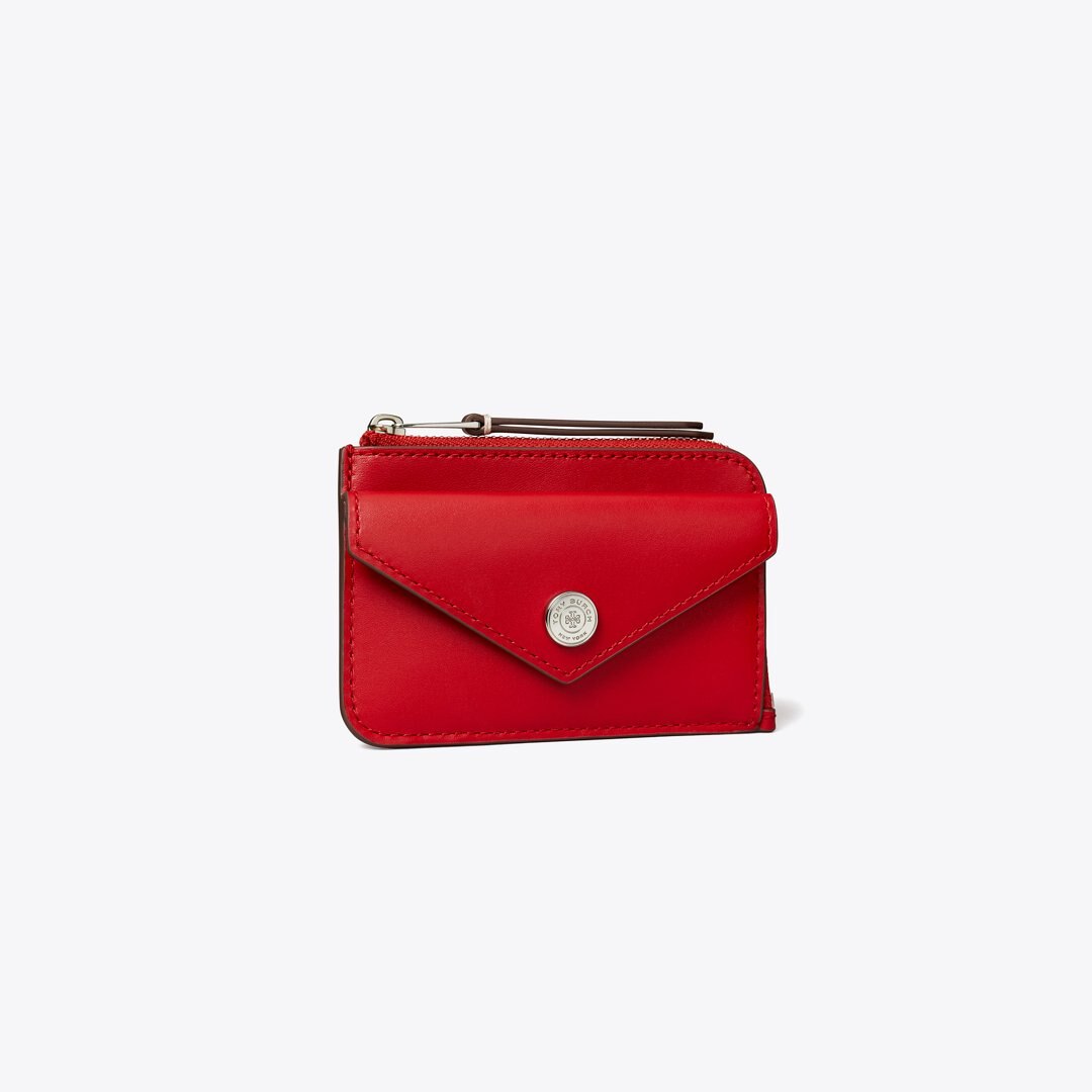 Tory Burch Leather Envelope Zip Card Case Red Sky