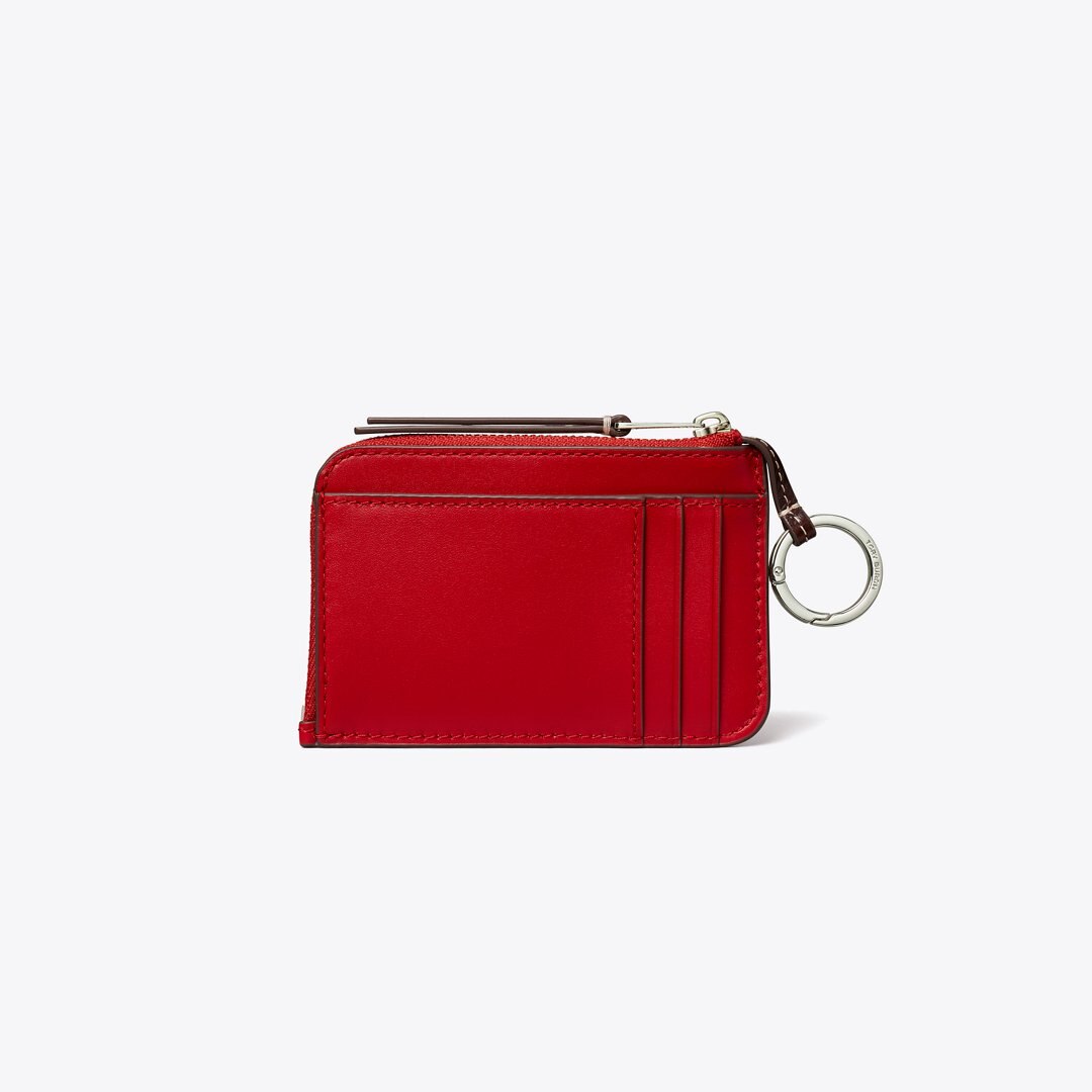 Tory Burch Leather Envelope Zip Card Case Red Sky