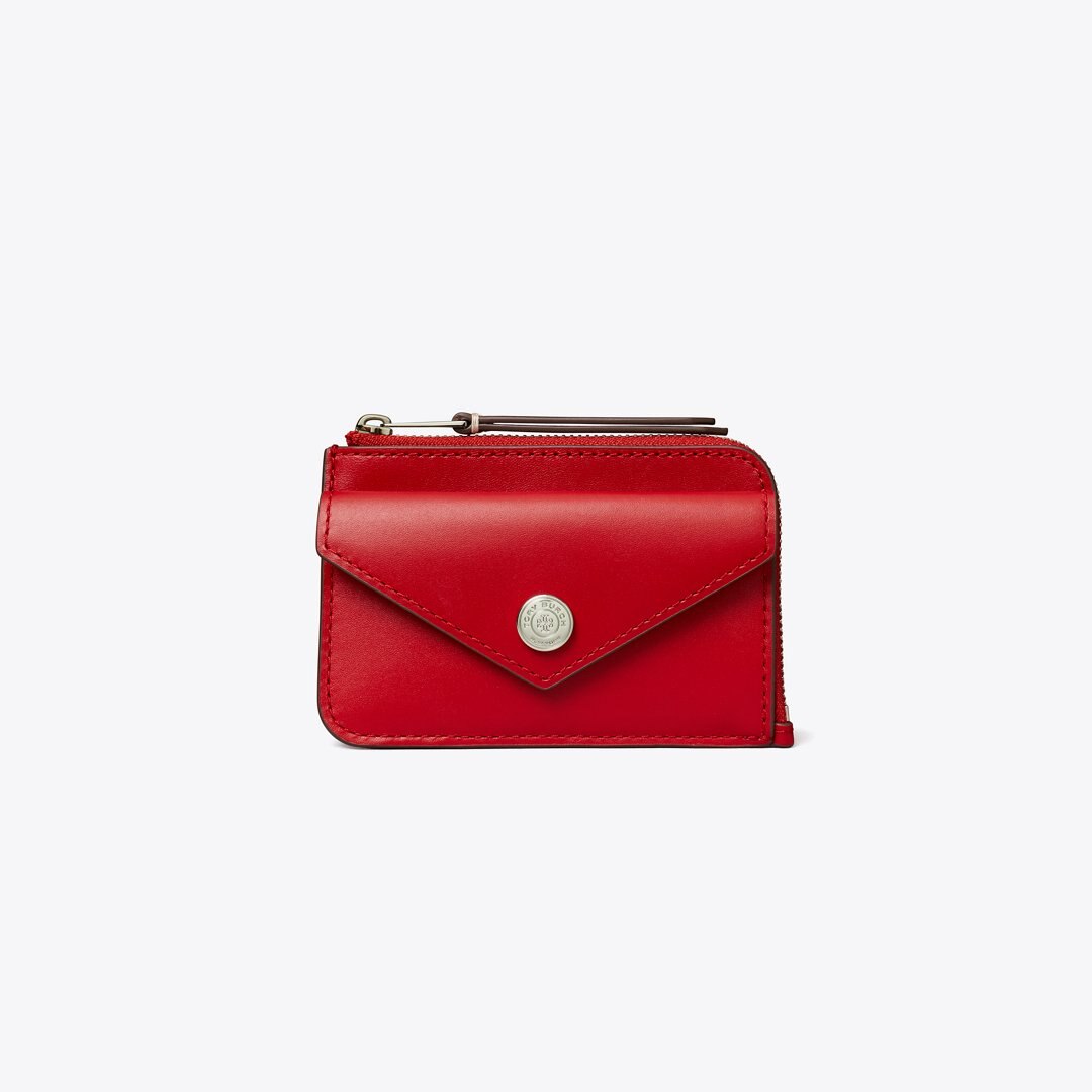 Tory Burch Leather Envelope Zip Card Case Red Sky