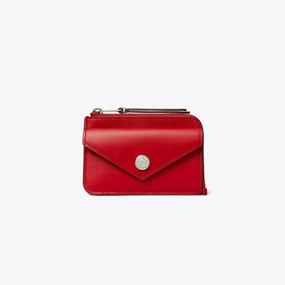 Tory Burch Leather Envelope Zip Card Case Red Sky