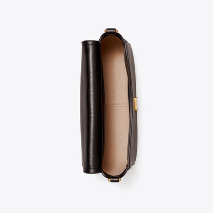 Tory Burch Leather Flap Crossbody Black