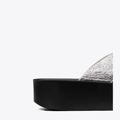 Tory Burch Leather Platform Flip Flop SILVER / PERFECT BLACK / SILVER