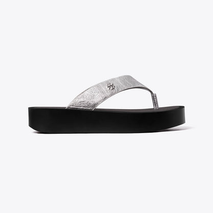 Tory Burch Leather Platform Flip Flop SILVER / PERFECT BLACK / SILVER