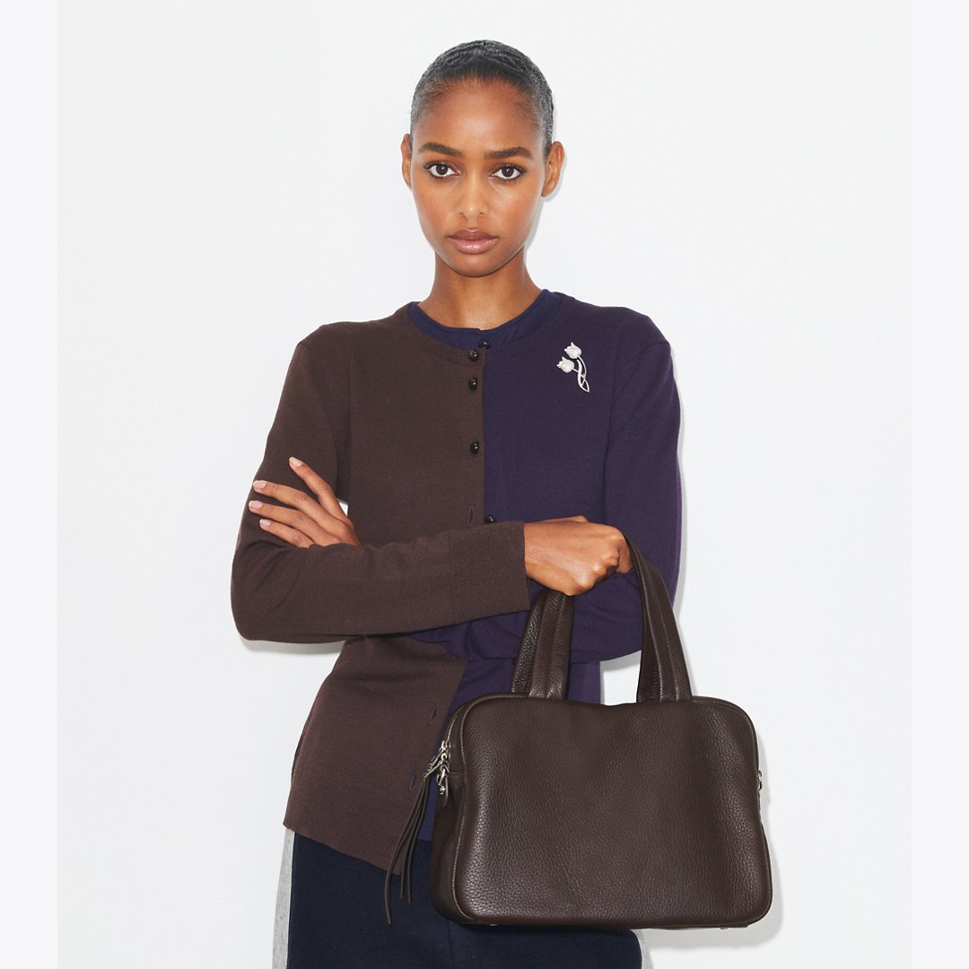 Tory Burch Leather Satchel Cocoa