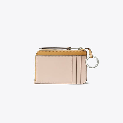 Tory Burch Leather Zip Card Case Soft Pink Multi