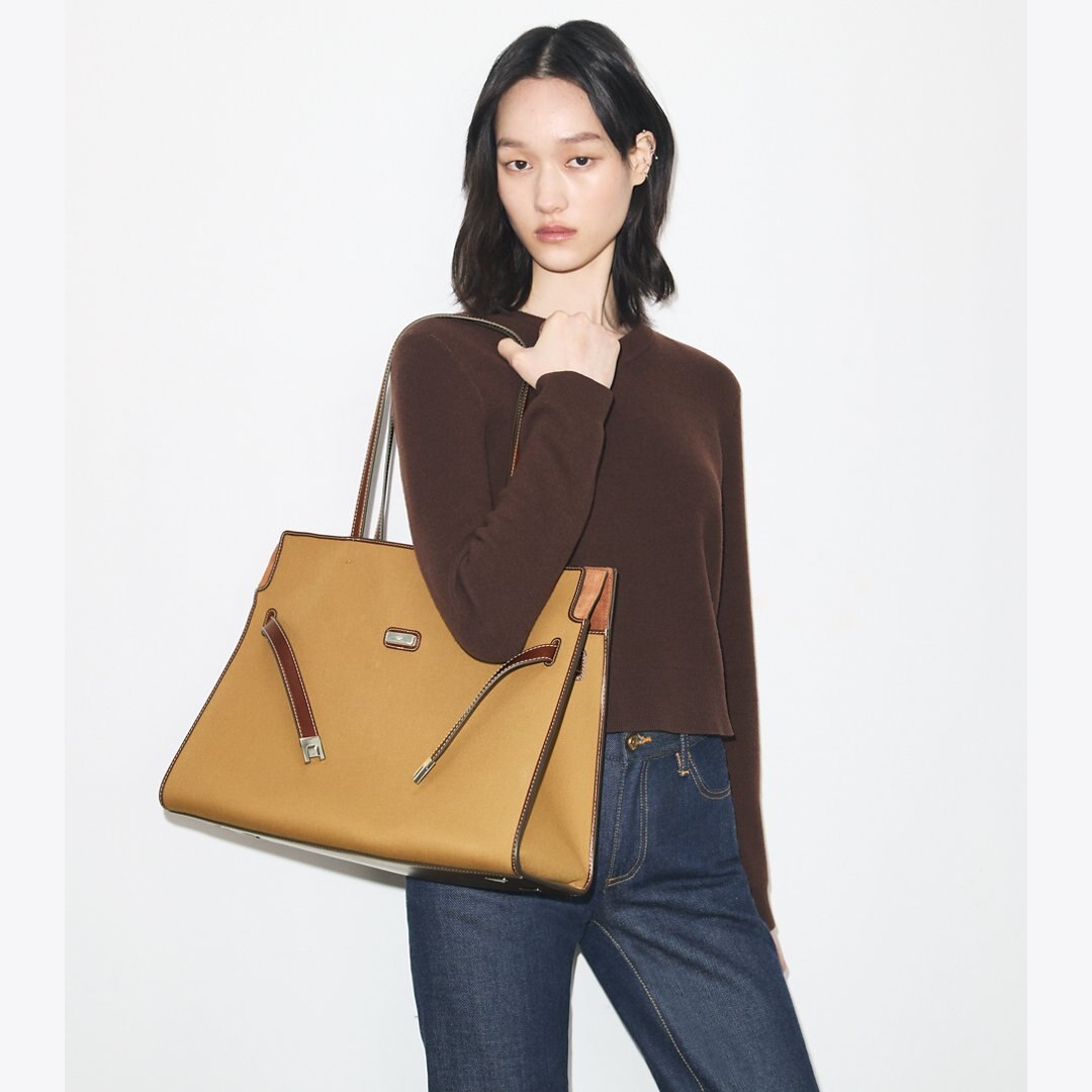 Tory Burch Lee Radziwill Canvas Tote Khaki