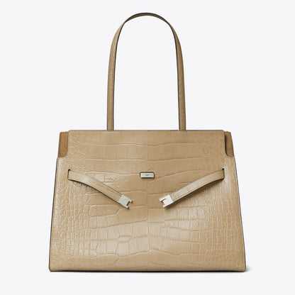 Tory Burch Lee Radziwill Embossed Tote Ginger Leaf