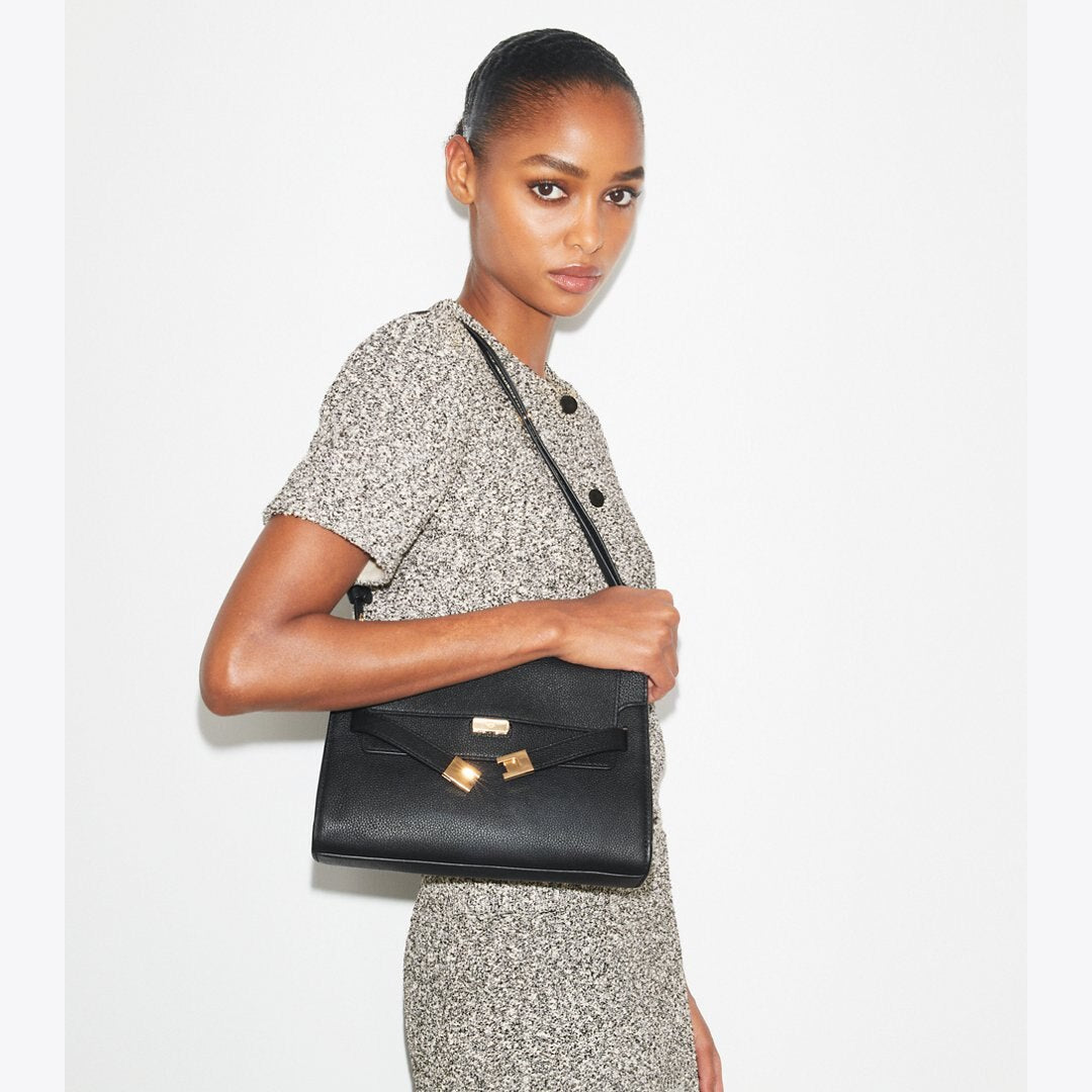 Tory Burch Lee Radziwill Pebbled Shoulder Bag Black