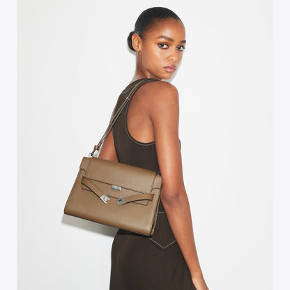 Tory Burch Lee Radziwill Pebbled Shoulder Bag Wild Mushroom