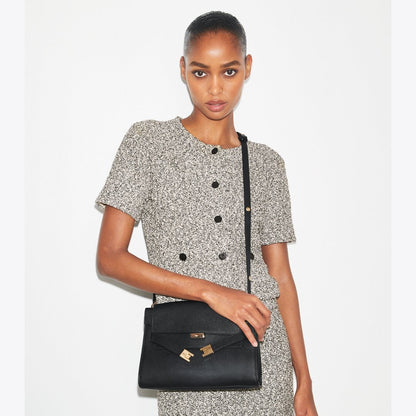 Tory Burch Lee Radziwill Pebbled Shoulder Bag Black