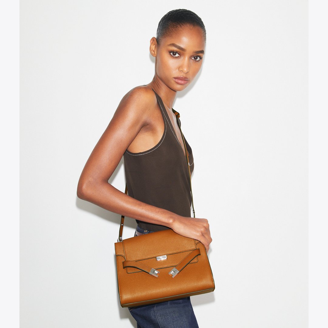 Tory Burch Lee Radziwill Pebbled Shoulder Bag BOURBON