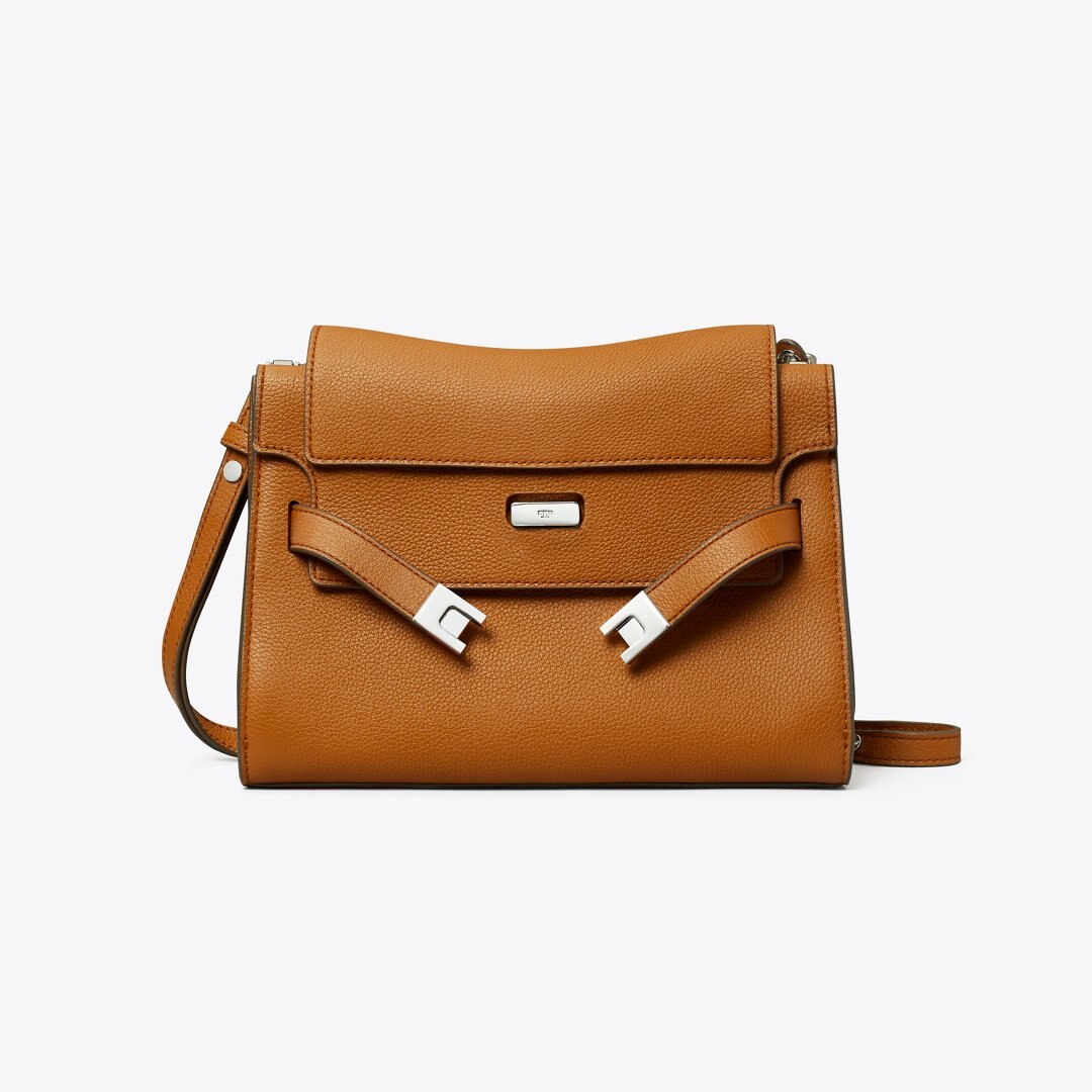 Tory Burch Lee Radziwill Pebbled Shoulder Bag BOURBON