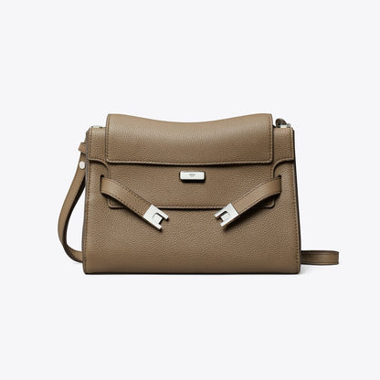 Tory Burch Lee Radziwill Pebbled Shoulder Bag Wild Mushroom