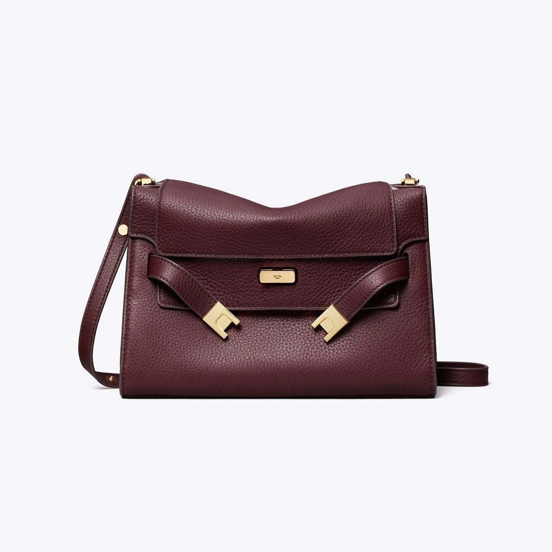 Tory Burch Lee Radziwill Pebbled Shoulder Bag Dark Carmine