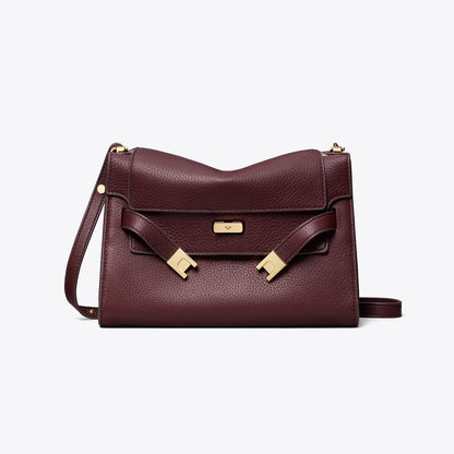 Tory Burch Lee Radziwill Pebbled Shoulder Bag Dark Carmine