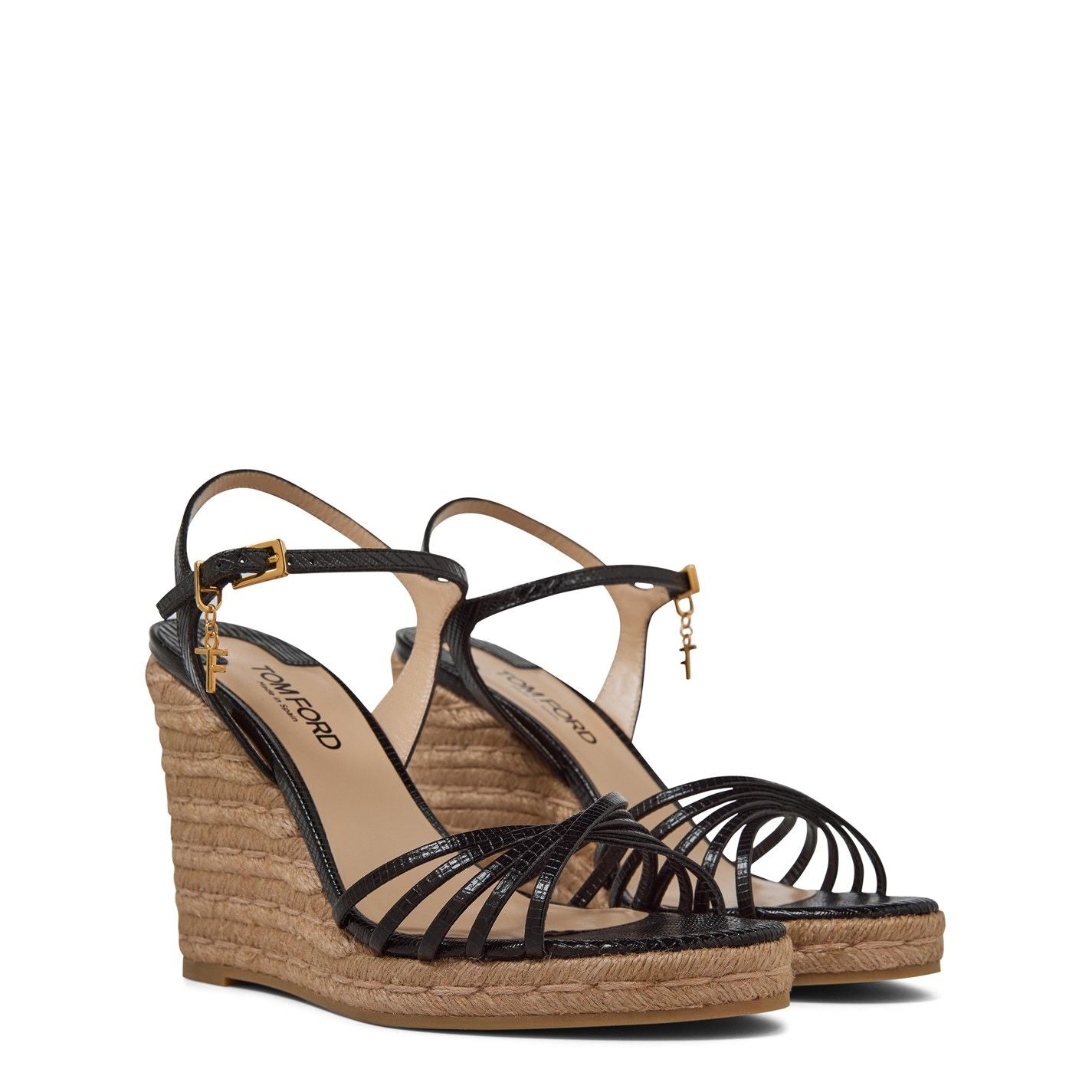  Lizard Cabana Wedge Sandals Black