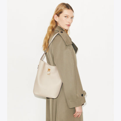 Tory Burch Lock Slim Bucket Bag Light Stone
