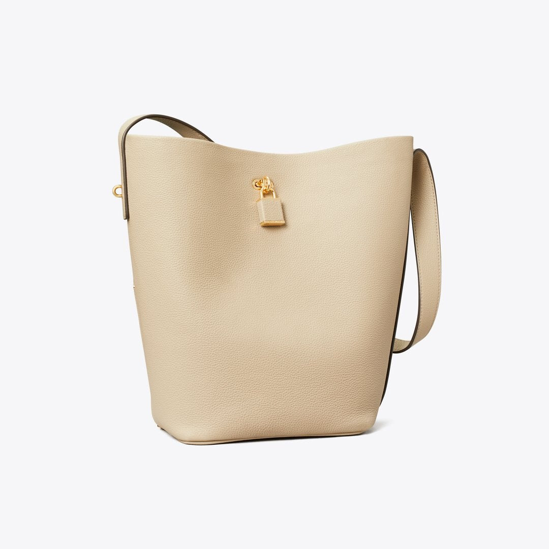Tory Burch Lock Slim Bucket Bag Light Stone