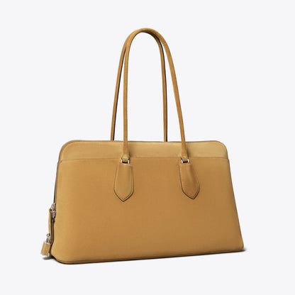 Tory Burch Lock Suede Satchel Toffee
