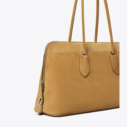 Tory Burch Lock Suede Satchel Toffee
