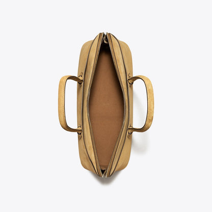 Tory Burch Lock Suede Satchel Toffee
