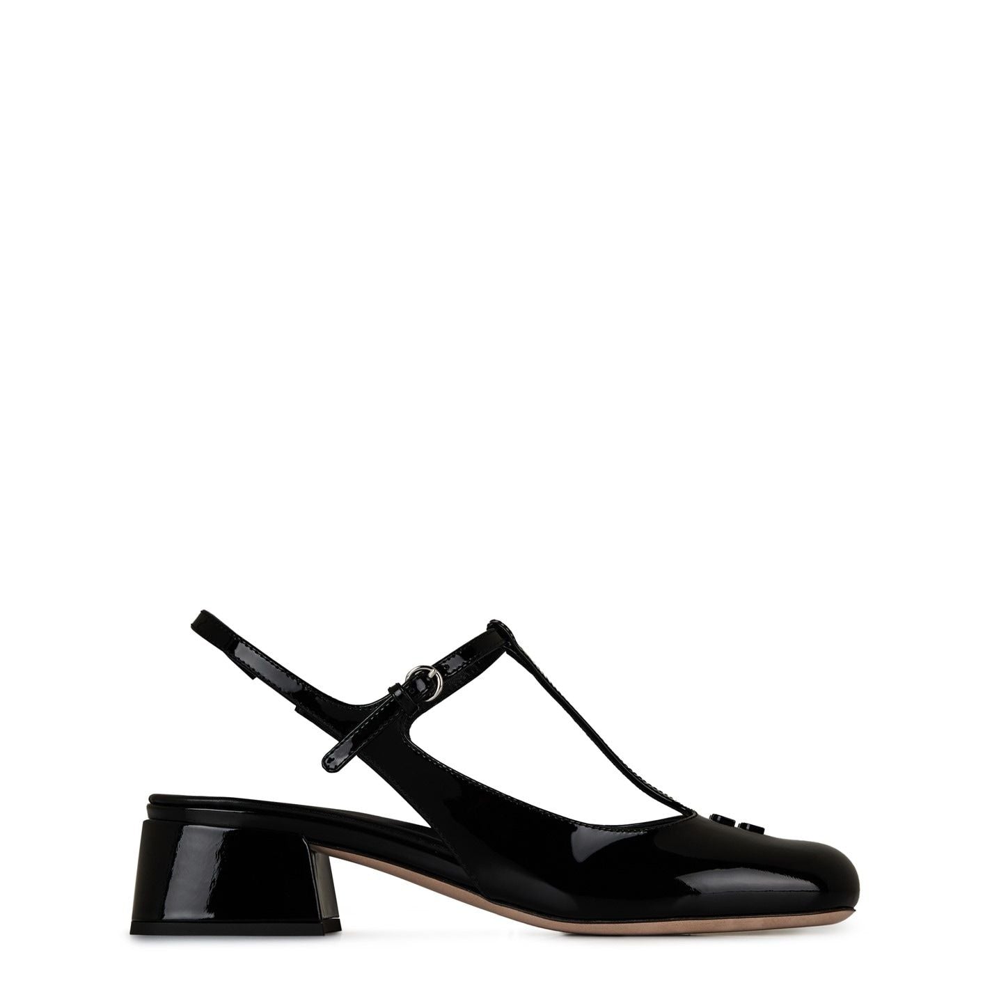 Logo-Embossed Slingbacks Black patent