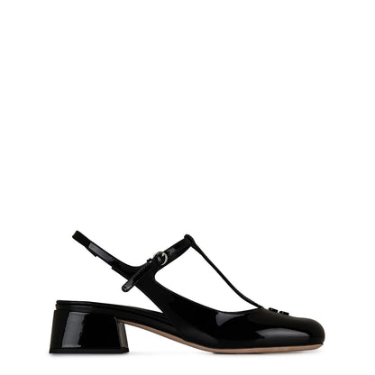  Logo-Embossed Slingbacks Black patent