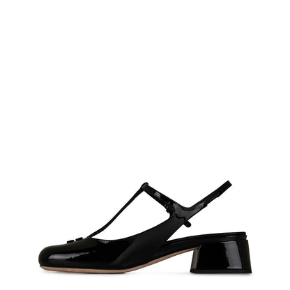  Logo-Embossed Slingbacks Black patent