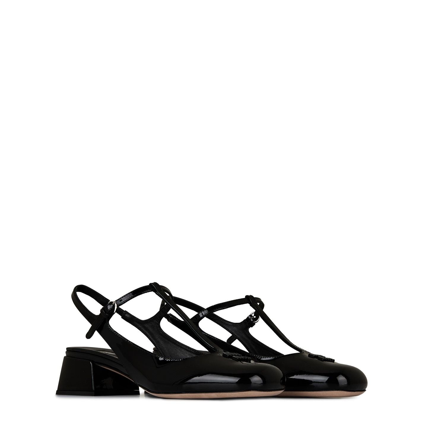  Logo-Embossed Slingbacks Black patent