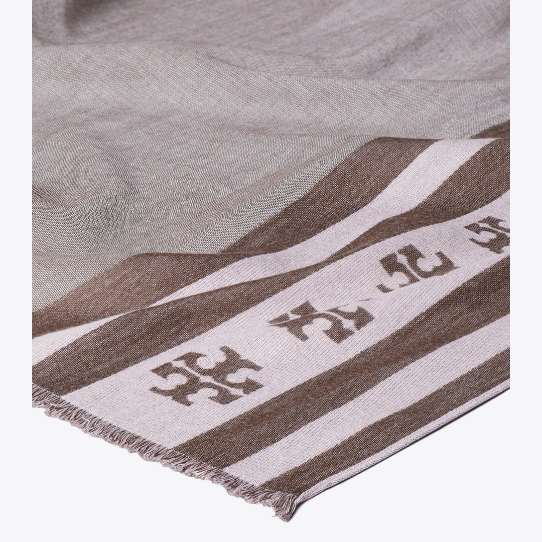 Tory Burch Logo Stripe Oblong Scarf Chocolate