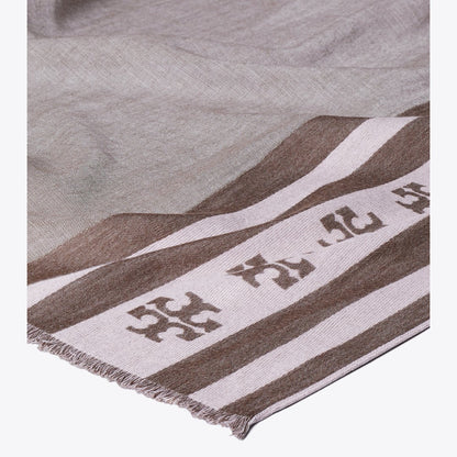 Tory Burch Logo Stripe Oblong Scarf Chocolate