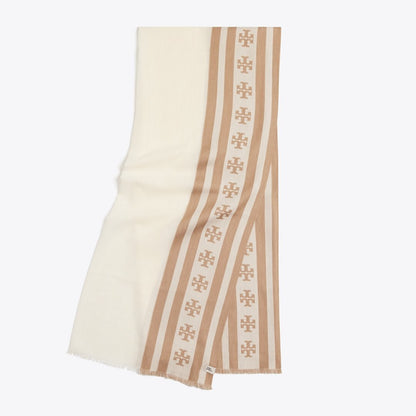 Tory Burch Logo Stripe Oblong Scarf Clay