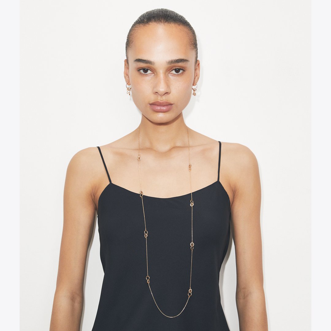Tory Burch Long Icon Pav Interlocking Necklace Tory Gold / Crystal